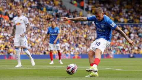 Elias Sorensen scoring against Leeds