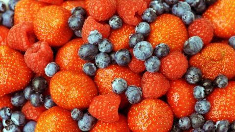 Strawberries, raspberries and blueberries