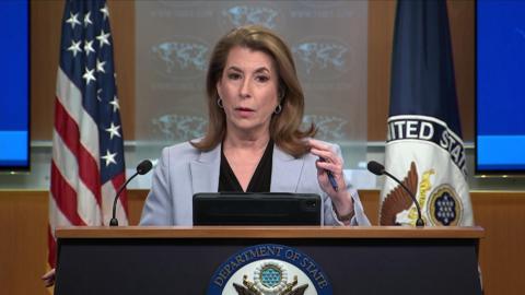 Tammy Bruce speaks to reporters.