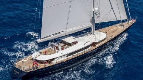 A handout photo made available on 19 August 2024 by Perini Navi Press Office shows the 'Bayesian' sailing boat, in Palermo, Sicily, Italy