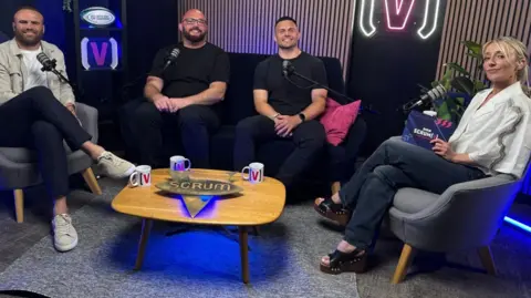 L-R: Jamie Roberts, Lou Reed and Ellis Jenkins with presenter Lauren Jenkins