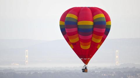 A multi-coloured hot air balloon 