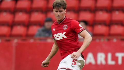 Lucas Ness playing for Charlton against Derby at The Valley in February 2024