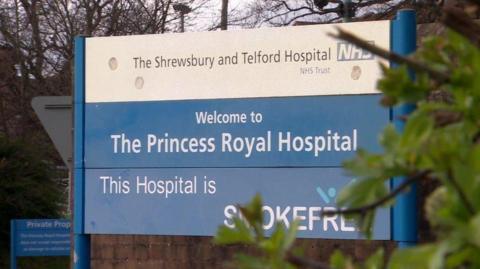 A hospital sign saying the Shrewsbury and telford hospital