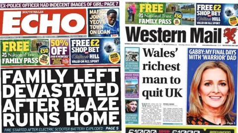Front pages of South Wales Echo and Western Mail