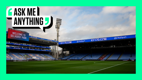 A general view of Selhurst Park with BBC Sport's 'Ask Me Anything' branding