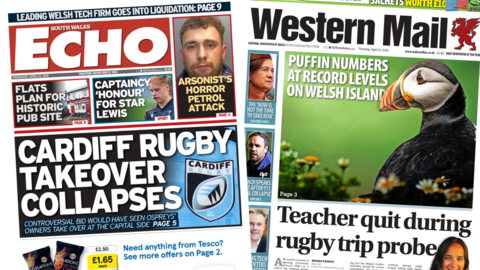 The front pages of Western Mail and South Wales Echo