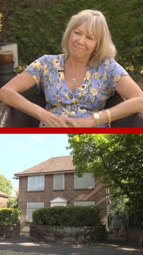 A composite image of Gail Roberts and her former home