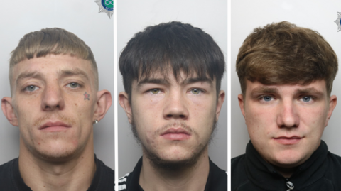 Police mugshots of Jordan Winyard, 28, Hayden Cooper-Horne, 18, and Lewis Edwards, 21