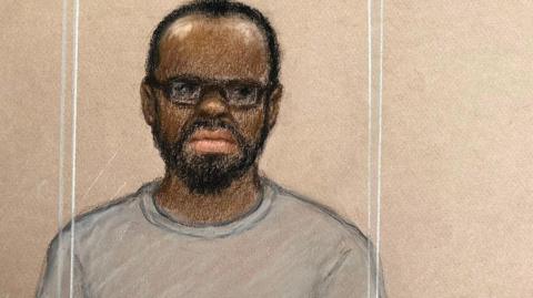 Court sketch of Simon Levy in the dock.