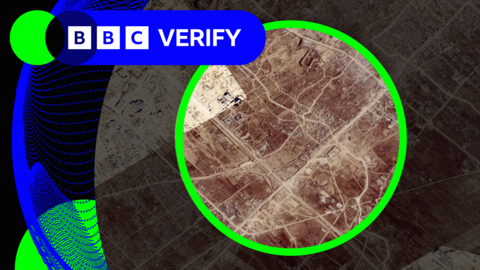 A satellite image showing the route designated by the Israeli army for Palestinians fleeing the fighting in Gaza City