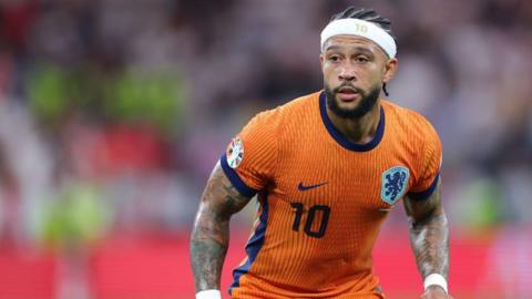 Memphis Depay in action for the Netherlands during Euro 2024