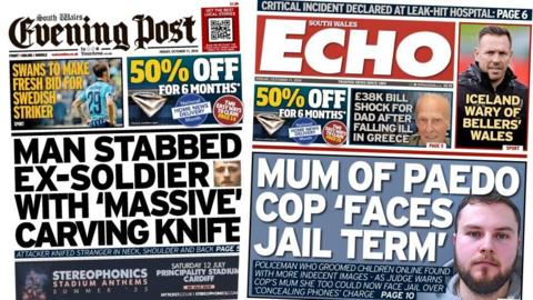 Front pages of the South Wales Evening Post and South Wales Echo 