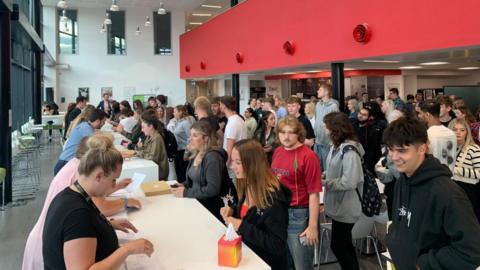 Students receive their results at Barnsley College