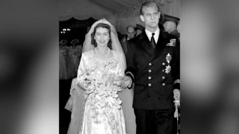 Wedding photo of Queen Elizabeth II and Prince Philip
