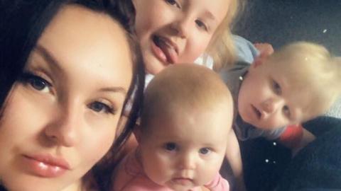 Bryonie Gawith, 29, and her children Denisty, nine, Oscar, five, and 22-month-old Aubree Birtle