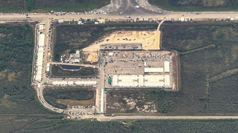 An aerial view of a migrant detention centre dubbed "Alligator Alcatraz" at the site of the Dade-Collier Training and Transition Airport in Ochopee, Florida.