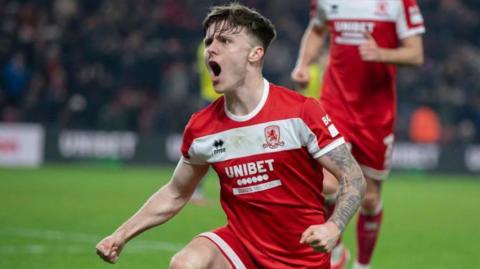 Middlesbrough forward Ben Doak celebrates his goal against West Bromwich Albion