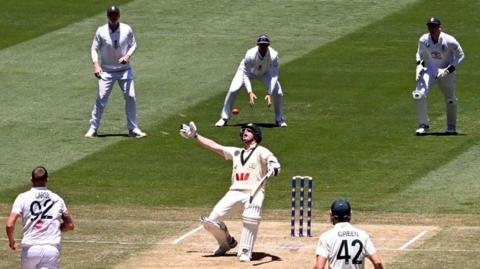 Australia's Steve Smith languishes as the ball whistles through to the keeper