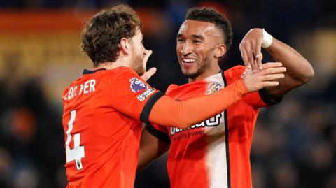 Jacob Brown celebrates a Luton Town victory