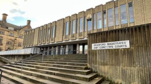 Bradford Magistrates Court seen from the front steps