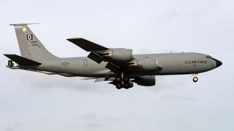 A USAFE Boeing KC-135R Stratotanker returning to RAF Mildenhall. Monday 19 October 2020. (Photo by Jon Hobley/MI News/NurPhoto via Getty Images)
