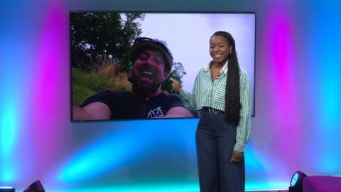 Emma-Louise on the Newsround set