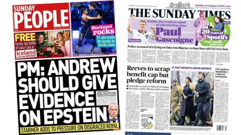The front pages of Sunday People and the Sunday Times.