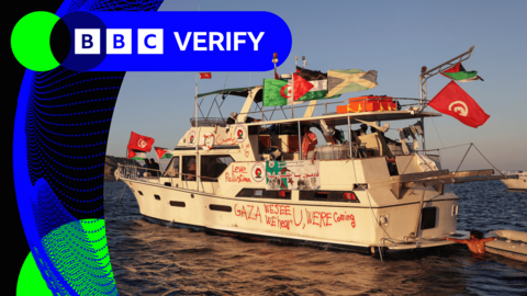 One of the ships in the flotilla which activists say is taking aid intended for Gaza