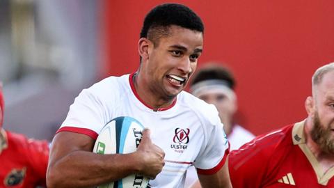 Cormac Izuchukwu on the charge for Ulster against Munster earlier this month