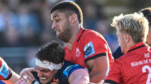 Ulster's Cormac Izuchukwu is tackled by Edinburgh's Ben Muncaster