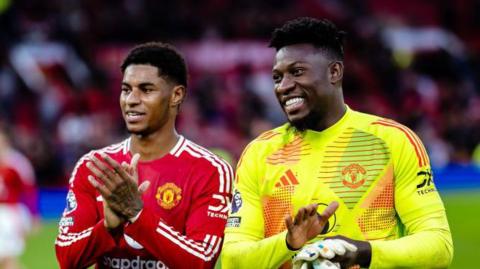 Marcus Rashford and Andre Onana playing for Manchester United this season
