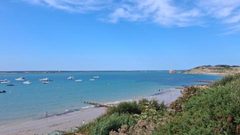Blue sky over the coast at Totland Bay, Isle of White 