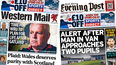 Front pages of the Evening Post and Western Mail