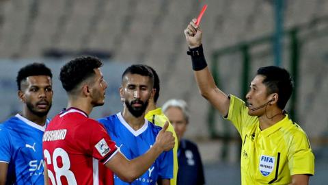 Chinese referee Ma Ning during the AFC Champions League Group D football match between Iran's Nassaji Mazandaran and Saudi Arabia's Al-Hilal at the Azadi Stadium in Tehran on October 3, 2023. 