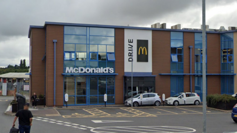 The rear of McDonald's in Ilkeston where the drive-through lanes are