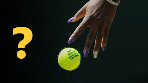 Unknown tennis player with question graphic 