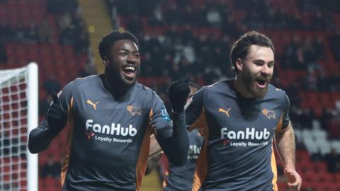 Patrick Agyemang and Ben Brereton celebrating