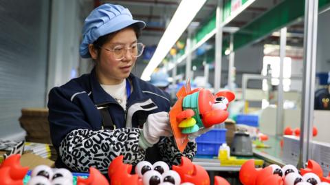 Workers produce baby supplies to meet overseas demand at the workshop of baby products enterprise on March 10, 2026 in Jiujiang, Jiangxi Province of China.