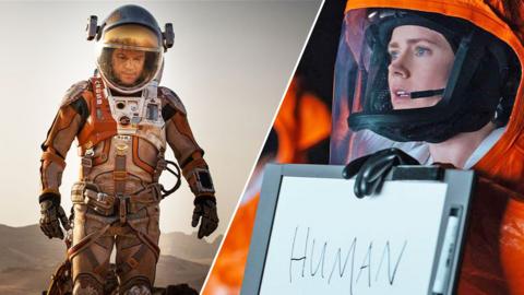 Composite image of Matt Damon in The Martian and Amy Adams in Arrival