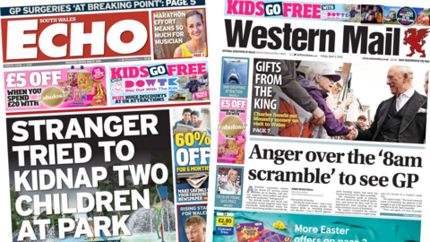 Front pages of South Wales Echo and Western Mail