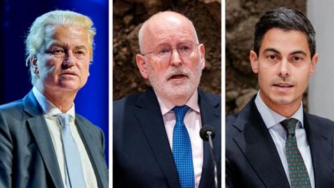 Three men pictured in the Dutch election race, all wearing ties and jackets