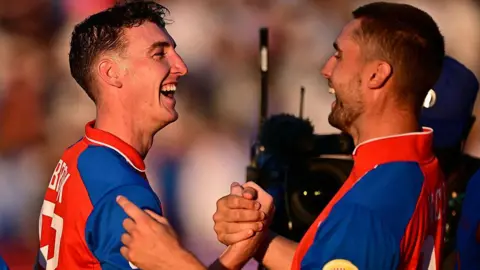 Harry Brook and Will Jacks celebrate