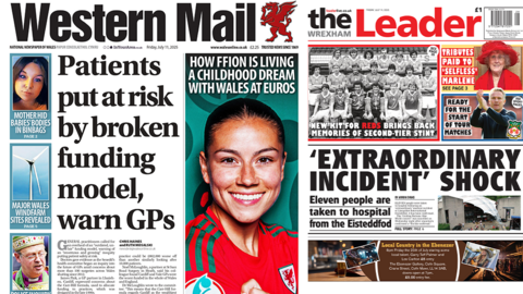 Front pages of the Western Mail and the Wrexham Leader