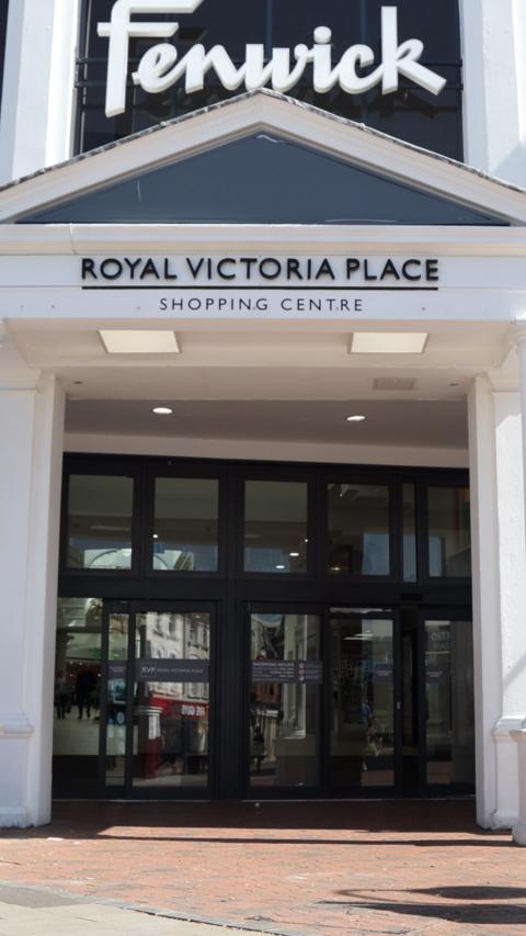 The entrance to Royal Victoria Place shopping centre.