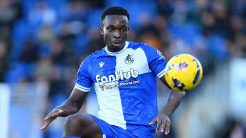 Kamil Conteh of Bristol Rovers in action during the Sky Bet League Two match between Bristol Rovers and Colchester United at Memorial Stadium on January 17, 2026 in Bristol, England.