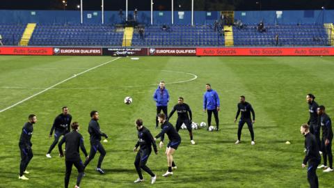 A general shot of training taking place at Podgorica National Stadium