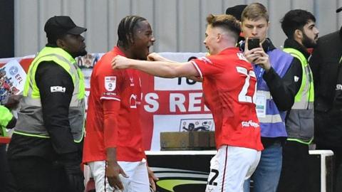 Barnsley celebrates a goal against Luton