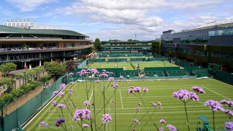 General view of Courts 14 through 17 before The Championships - Wimbledon 2025 at All England Lawn Tennis and Croquet Club on June 26, 2025 in London, England. (Photo by Peter van den Berg/ISI Photos/ISI Photos via Getty Images)