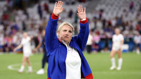 United States manager Emma Hayes waves to fans